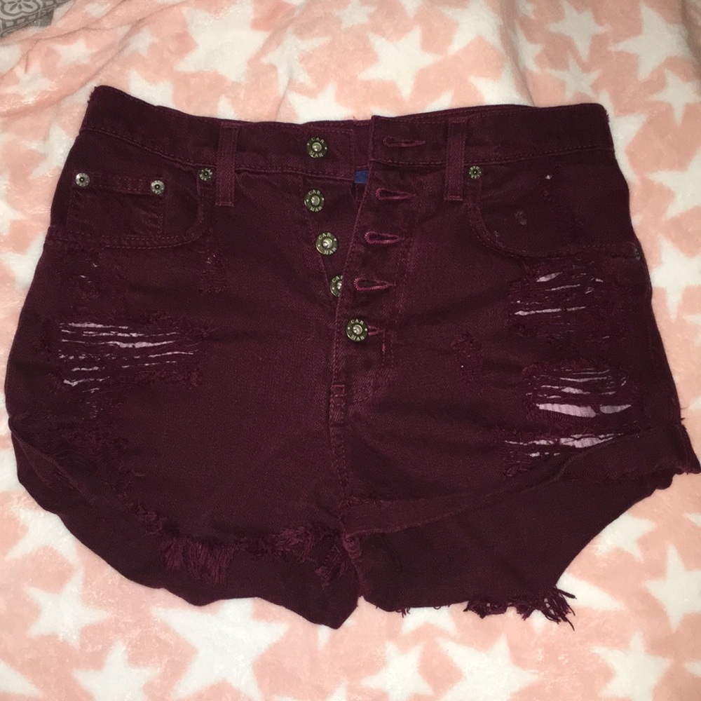 burgundy high waisted shorts